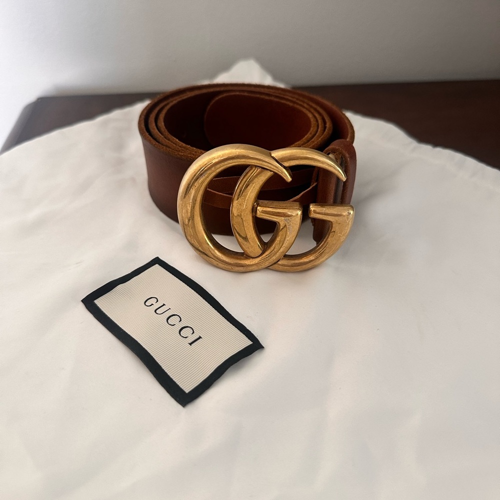 Authentic brown and gold Gucci belt with dust bag